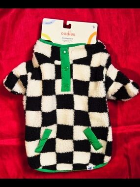 oodles Checkerboard Sherpa Dog Pullover Size M